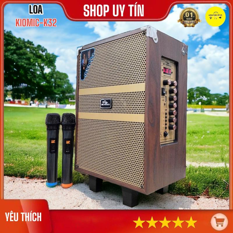Loa Karaoke KIOMIIC K322 8 Nút Chỉnh Kèm 2 Micro UHF Chống Hú Hát nhẹ