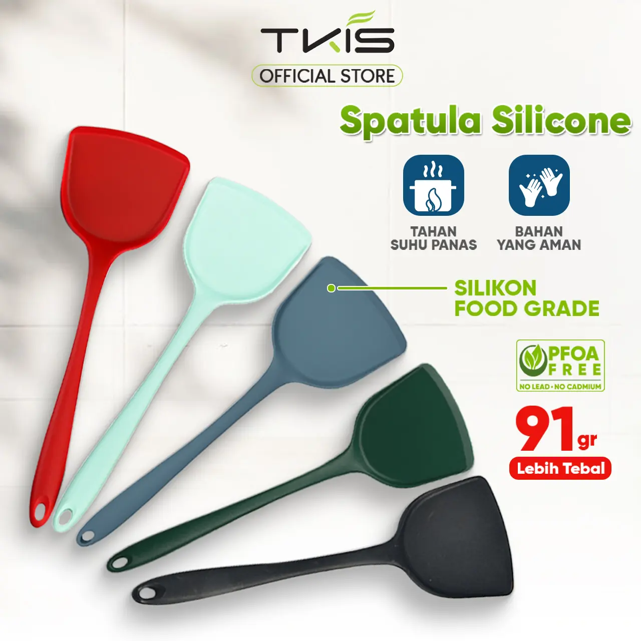 Merek TKIS Kitchenware Spatula Masak Premium Bahan Silikon Kualitas Food Grade Tahan Panas Warna Warni TK-8112