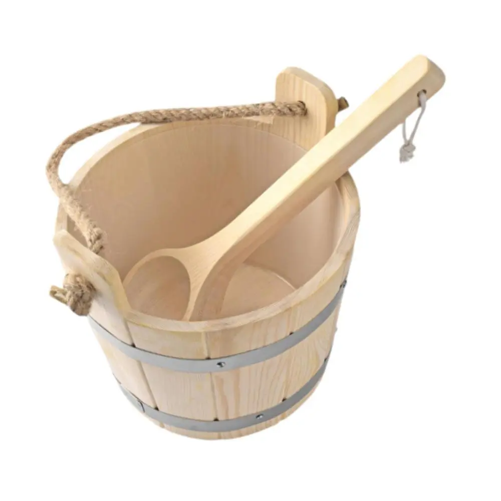 Wooden Sauna Barrel and Ladle 5L Easy to Use Wear Resistant Convenient Sturdy Sauna Accessories for Bath SPA Home Bathroom Hotel