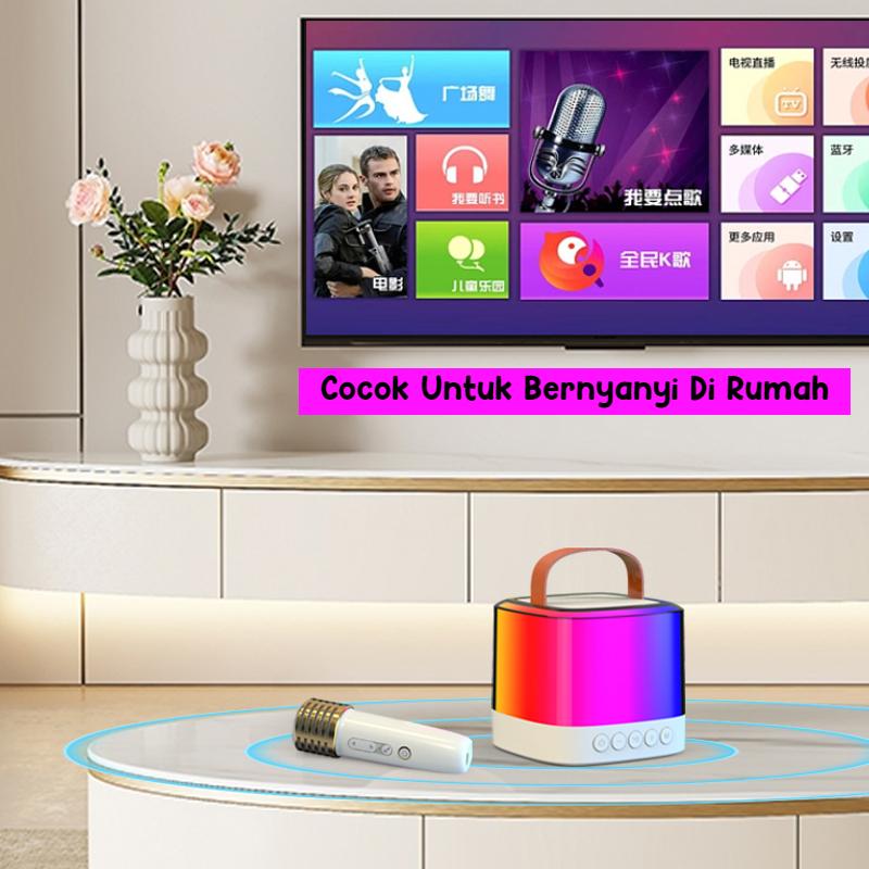 Speaker Bluetooth Karaoke Dan Mic Portable Dengan Lampu LED RGB / Portable Karaoke Bluetooth Speaker With RGB 1