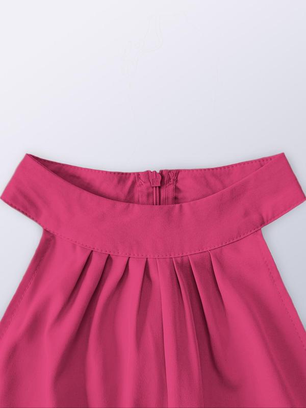 Women's Solid Color Belted Pleated Halter Tank Dress, Elegant Casual Sleeveless A Line Long Dress for Summer, Ladies Clothes for Beach Holiday 2