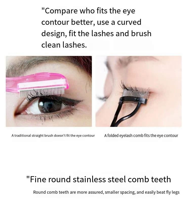 Product Introduction of Eyelash Separator Metal Teeth Straight Eyelash Curler Beauty Makeup Stainless Eyelash Brush Comb Mascara Curl Makeup Tool Cosmetic Color Handle 15