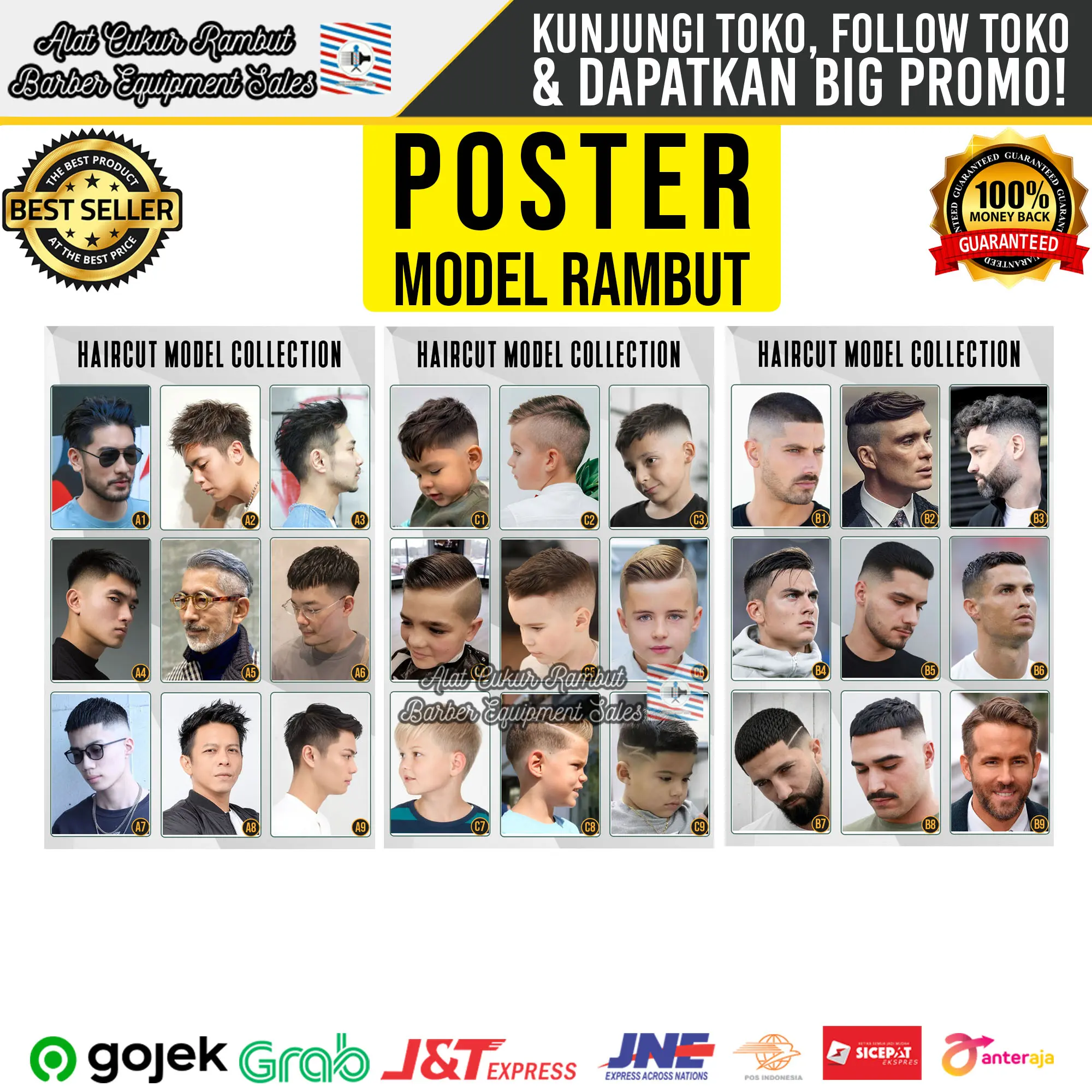 Poster Model Rambut Untuk Barbershop Pangkas Rambut Kertas - Shop ...