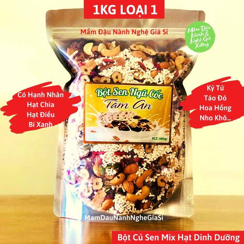 [Loại 1] Bột Củ Sen Ngũ Cốc Mix Hạt Dinh Dưỡng Túi 1Kg, Túi 500g, EatClean, Dưỡng Nhan và Granola Food Hạt Ngũ Cốc Thức Ăn Nho Chua