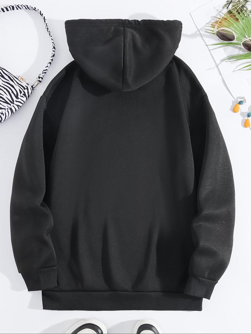 Product Introduction of Women's Butterfly & Letter Print Thermal Lined  Hoodie, Fashion Casual Drawstring Pocket Hooded Sweatshirt for Daily Holiday Outdoor Wear, Ladies Clothing for Fall & Winter 6