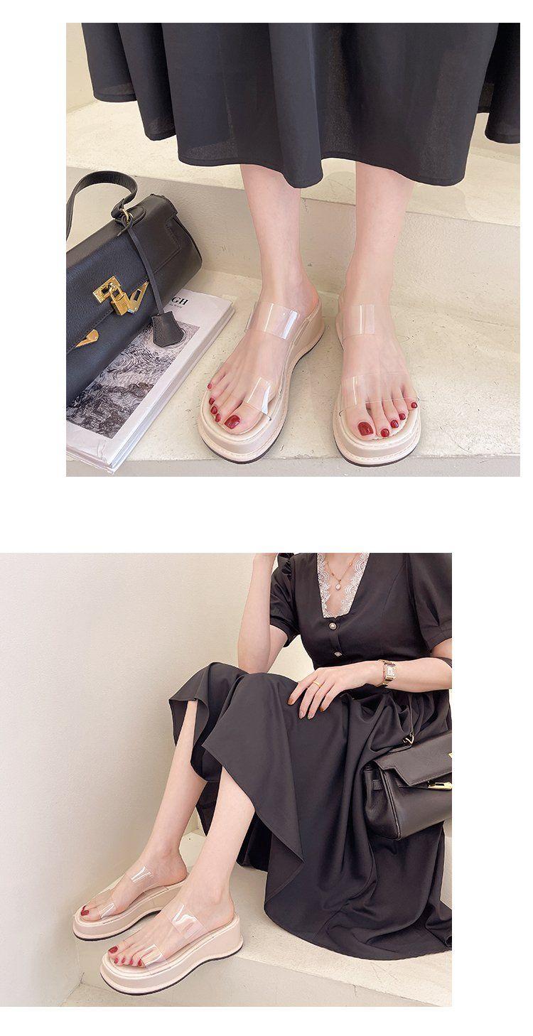 Product Introduction of Wedge Sandals 2025 New Women's Summer Transparent High Heels Thick Sole Chunky Heel Roman Beach Outdoor Slippers for Women 6