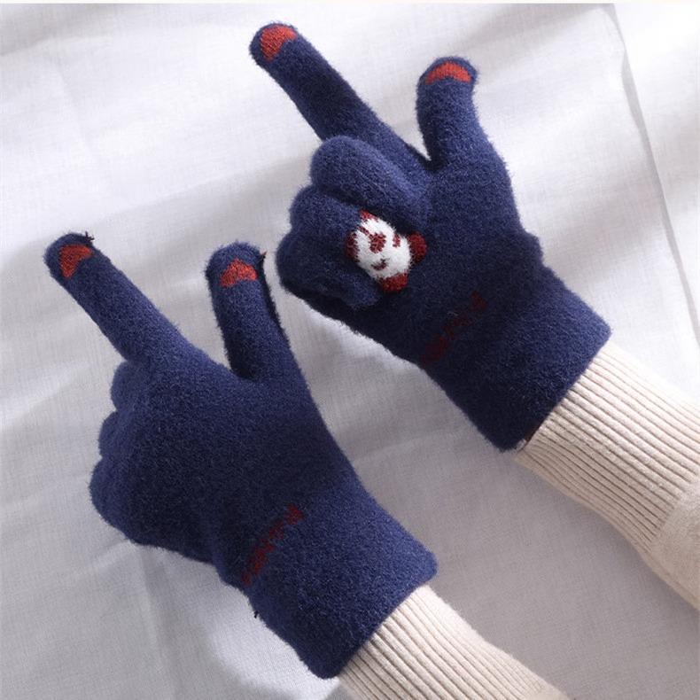 Product Introduction of Kawaii Touchscreen Winter Gloves‌ – 5-Finger Knitted Design with Thermal Fleece Lining, Waterproof TPU Thumb Patch & Reflective Stripes (Bike Riding Approved) ‌ 7