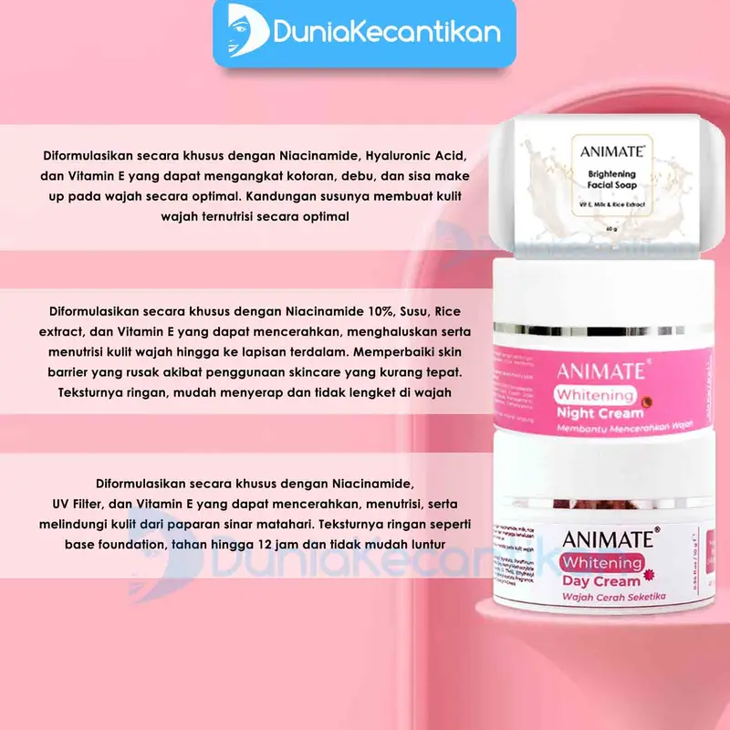 ANIMATE PAKET SKINCARE 5 IN 1 Instant Whitening //  Glowing Barrier Skin Repair // Acne Solution // 3 in 1 Acid Bersihkan Mencerahkan Wajah Facial animate  biru 8