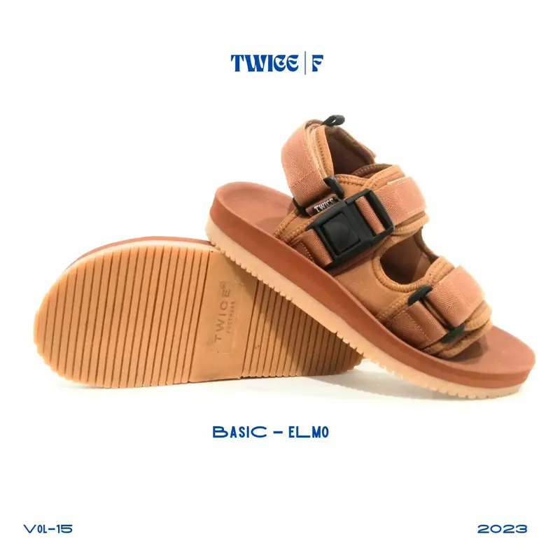 TWICE ELMO | Sandal Casual Pria Distro | Sandal Casual Wanita Distro | Sandal Strap Velcro | Sandal Gunung Unisex | Sandal Coklat Gum | Sandal Anti slip Sandal 1