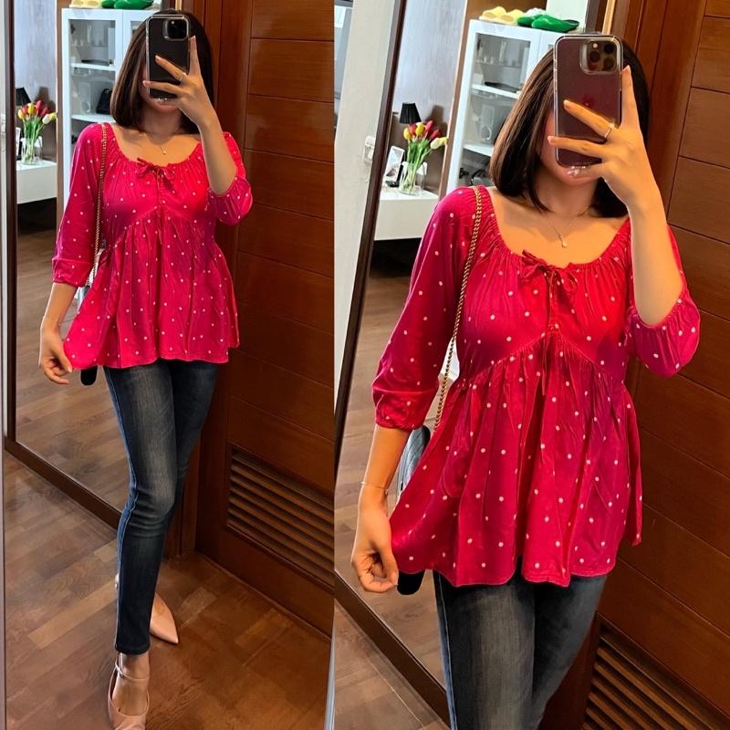 Product Introduction of Atasan Rayon Top Sabrina Baju Atasan Serut Top Atasan 3/4 Busui Karet 16