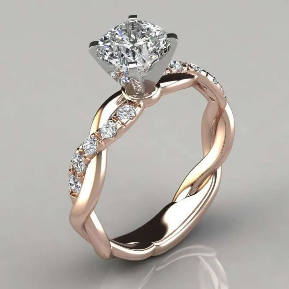 Rose Gold Princess Square Zircon Ring, Engagement Ring, Proposal Gift, Women's Ring