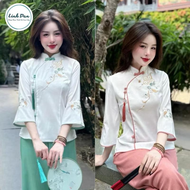 LINH ĐAN Bộ quần áo đi chùa chất liệu Đũi Hàn Cao Cấp