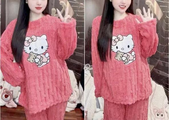 Product Introduction of [BL11] Bộ đồ lông Hello Kitty, Bộ ngủ Nữ lông giữ nhiệt, Bộ ngủ dài tay dày dặn ấm áp, Bộ Quần Áo lông cừu kiểu dáng cute Women, bộ ngủ Top Nhung Voi 8
