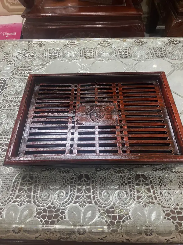 Khay trà dáng sập mặt lõm màu vân gỗ nhựa nguyên chất, khay đựng ấm chén sang trọng độ bền cao 1