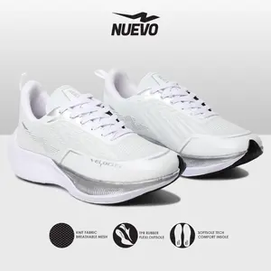 NUEVO - Sepatu Lari Pria Velocity Putih Silver Sneakers Olahraga Running Jogging Outdoor Ringan Nyaman