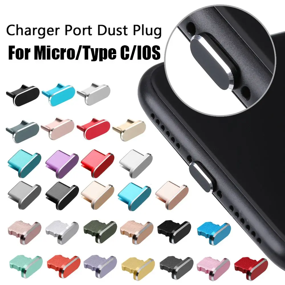 Portable Dustproof Phone Accessories Micro/Type C/iP Charger Dock Stopper Charging Port Cap Anti Dust Metal Plug For iP 13 Pro Max Samsung Galaxy S22
