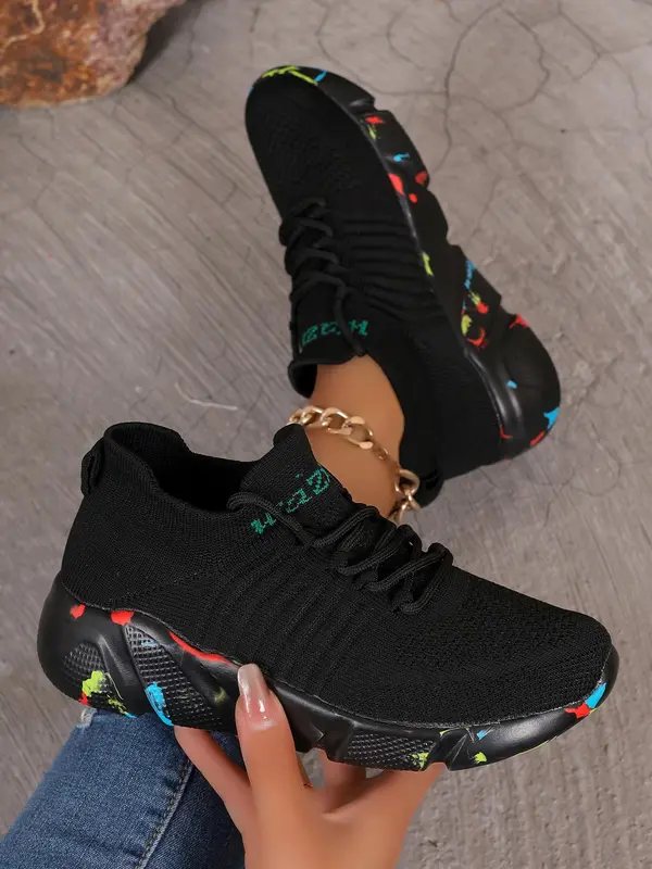 Women's Fashionable Lace Up Low Top Sneakers, Casual Breathable Comfortable Sports Running Shoes, All-match Round Toe Chunky Sneakers for Daily Wear 2