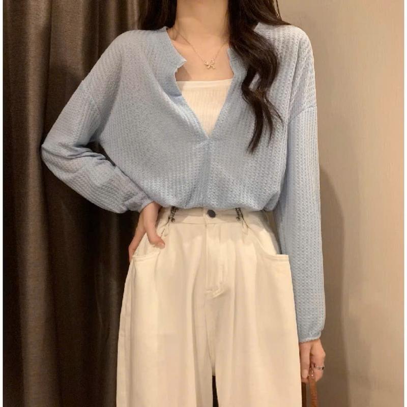 Product Introduction of Bộ áo thun tay bo dài tay nữ set áo cổ tim nữ 4 màu Anie Style 1