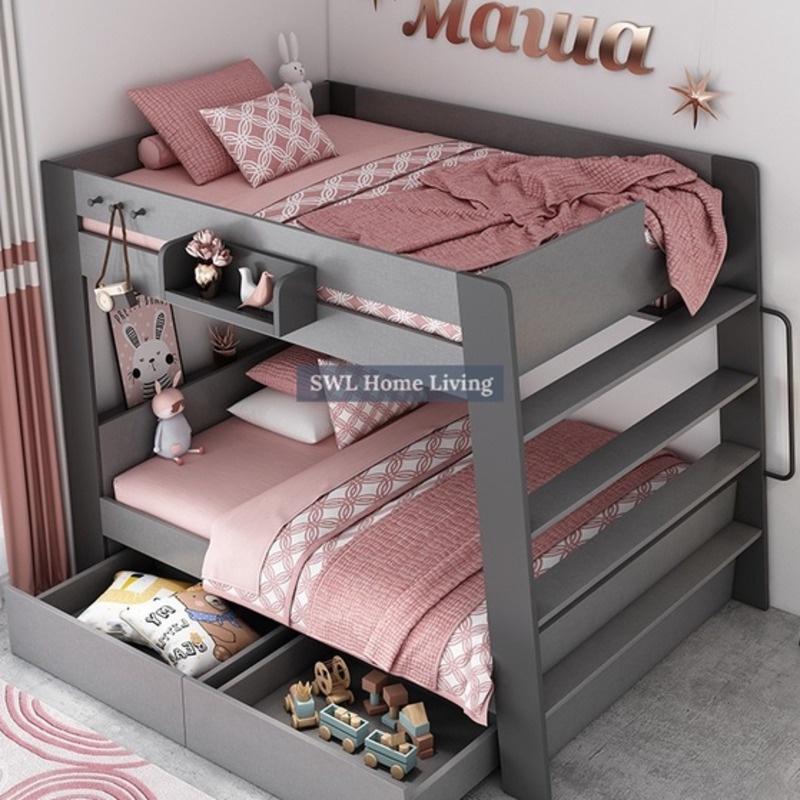 Lu Modern Double Decker Bunk Bed For Kids Adults Queen Bunk Bed With Drawer Mattress Set High Quality Wood Structure 2