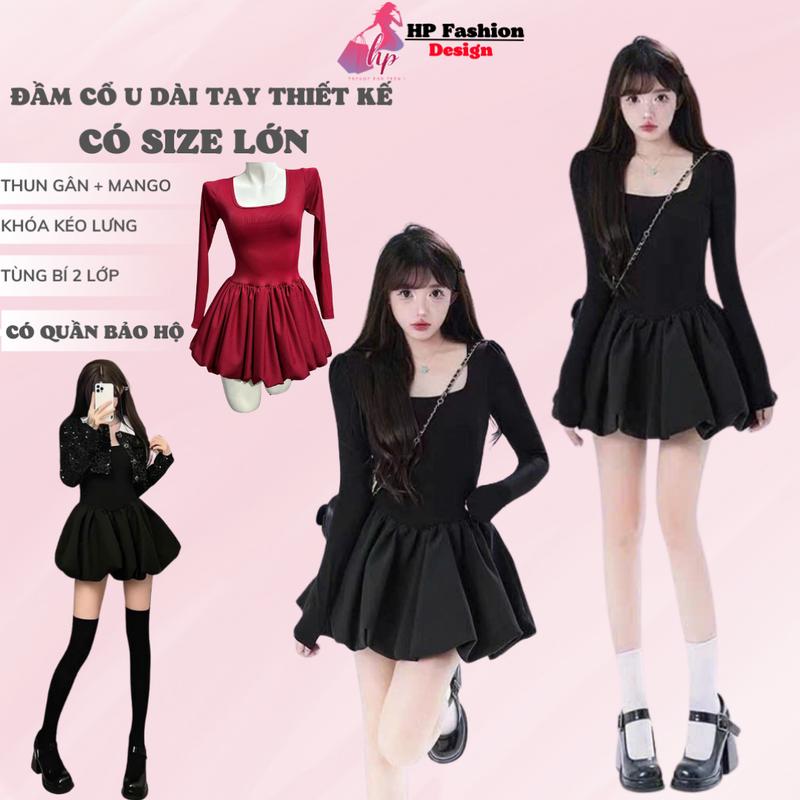 Váy nữ dài tay body cổ u tùng bí dáng ngắn, đầm kiểu màu đen tôn dáng sang chảnh mặc mùa hè noel tết đông đi tiệc G987 Women Voan Dress Voi có bigsize