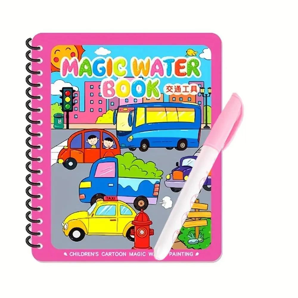 Vehicle Magic Water Drawing Book, 1 Count Children Water Coloring Book, Children Dinosaur Doodle Book with Random Color Pen