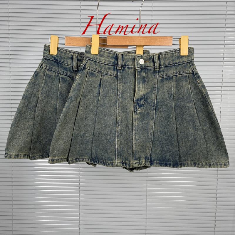 Chân Váy Jeans Nữ Ngắn Hamina, Váy Jean Xoè Trơn 3 Size SML