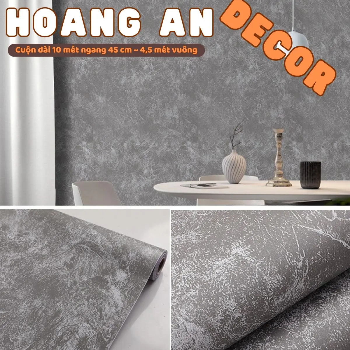 giấy dán tường màu xi măng, decal dán tường dài 10 mét ngang 45 cm