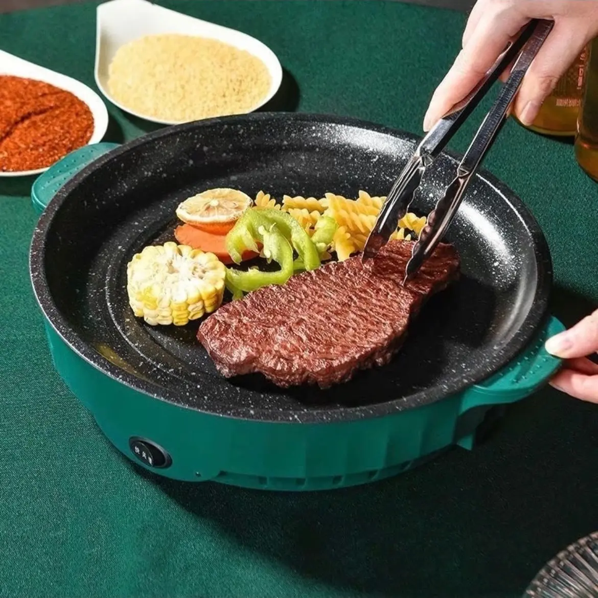 ￼Chảo Nướng Điện Mini Chống Dính, Bếp Nướng Điện Đa Năng 26cm, Bếp Lẩu Nướng Mini Nướng Thịt  Bếp Điện Không Khói