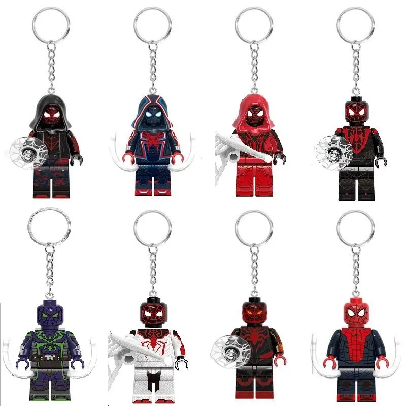 Compatible Super Heroes Gwen Spider-Man Keychain Across the Universe Assembling Building Bricks Doll Toy Pendant