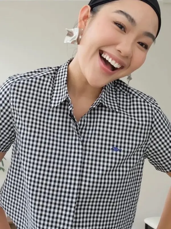 TheBlueTshirt - Áo sơ mi tay ngắn sọc caro phom ngắn cho nữ - BlueMade Boxy Shirt - Boxy 8