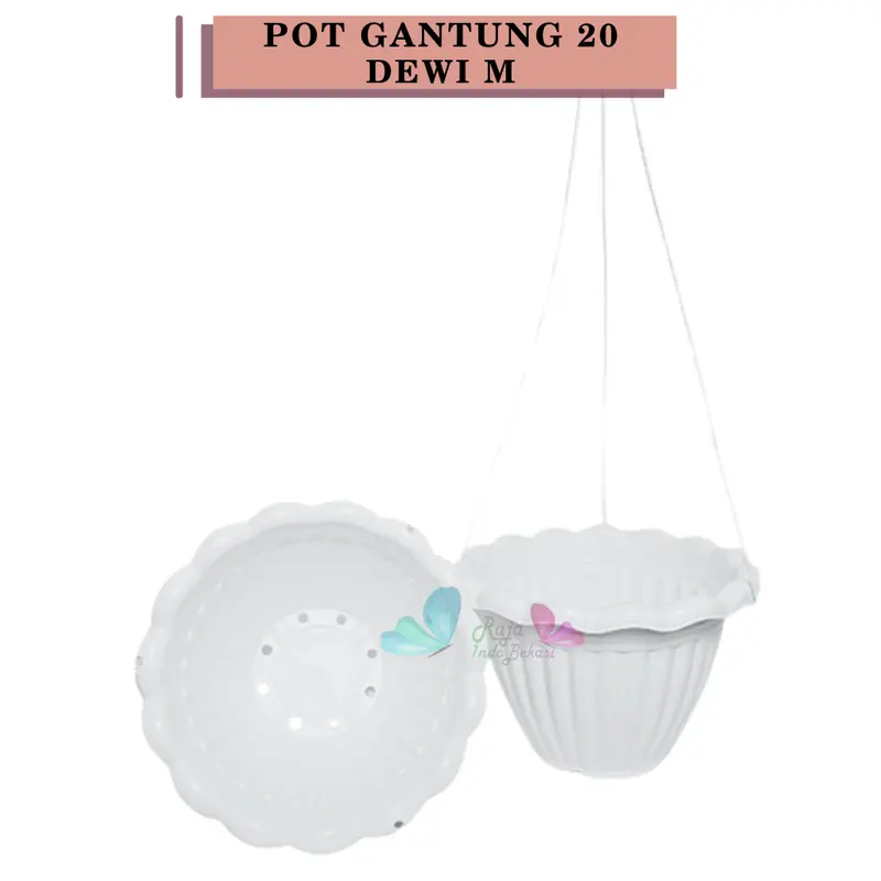 RAJA INDO Pot Gantung Dewi M 20 Putih Pot Gantung Renda 20cm Pot Bunga Gantung Murah Grosir Unik Plastik Putih 4