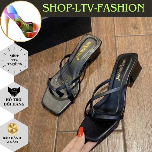  Dép Nữ Hàn Quốc Gót Cao 3P Kiểu Dáng Xinh Xắn GiàY DéP quai kẹp đế dày màu nâu Shoes 