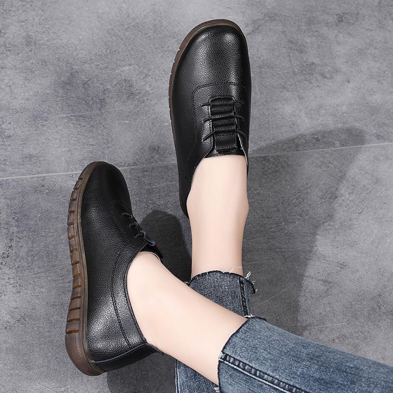 Spring New Large Size Women's Genuine Leather Shoes Casual Flat Shoes Women's Middle-Aged and Elderly Soft Bottom Mom Shoes Small Leather Shoes Wholesale 7
