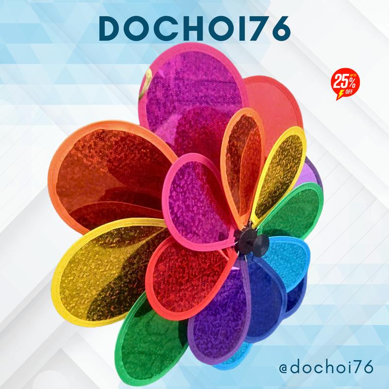 Chong chóng xe cà phê 2 tầng 8 cánh kim tuyến,  2, 3 tầng 7 màu cầu vồng đồ chơi trẻ em trang trí xe sân vườn nhà toy Cho Bé