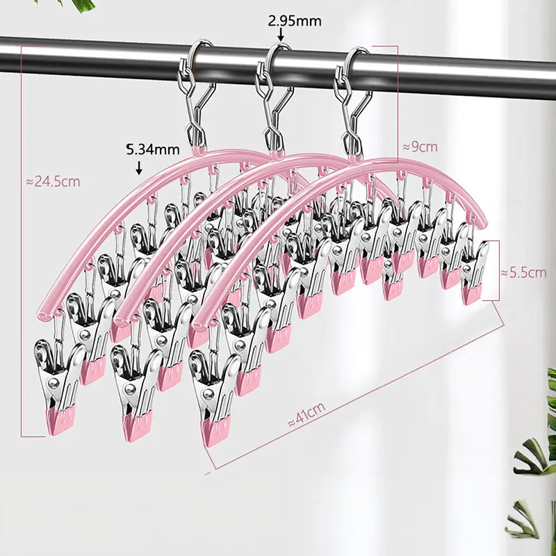 Móc treo quần áo trẻ em Living C , móc inox treo tất vớ đồ lót 8 Kẹp và 10 kẹp chống rơi 2