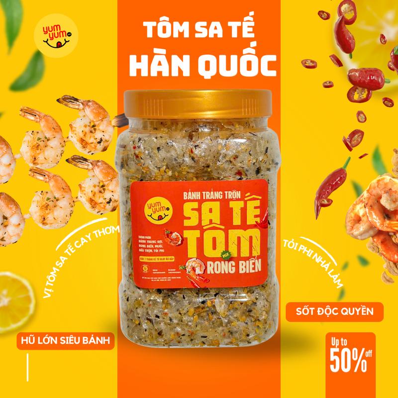 HŨ LỚN Bánh tráng sợi vị Sa tế tôm mix rong biển - Ăn Vặt YumYum Food - Cay, Thơm, Giòn Tan - Snack