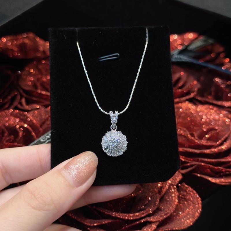 [ Hoàng Phát LIVE] Trang Sức Dây Chuyền Bạc Mì 4T5 (45cm) Chạm K.C Phối Mặt Tròn Tia Hột Vuông Xi Kim (P155)