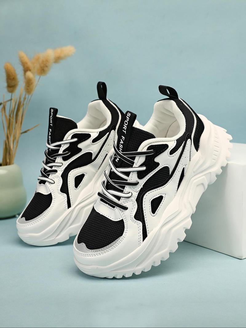 Product Introduction of Women's Fashionable Patchwork Lace Up Low Top Sneakers, Casual Comfortable Breathable Sports Running Shoes, All-match Basic Shoes for Daily Wear 6