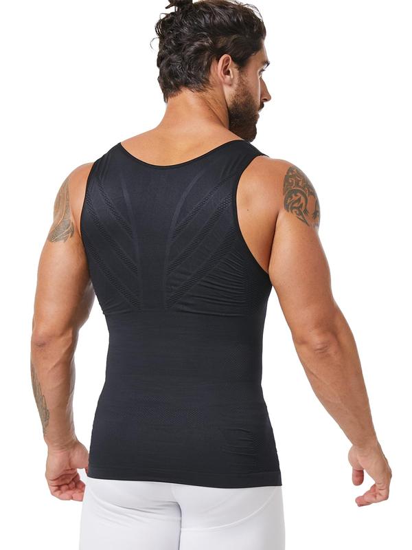 Men's Solid Round Neck Seamless Shapewear Tank Top, Casual Comfy Breathable Sleeveless Shapewear Top for Daily Wear, Men's Shapewear for All Seasons 1