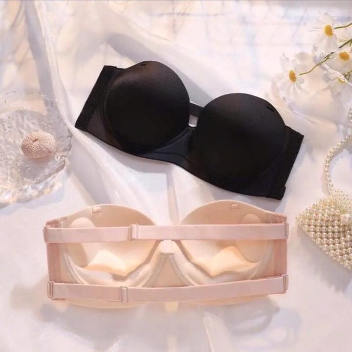 Áo ngực cúp ngang chống tụt kèm dây và quai dán trong suốt A1 Bra Cup Kem Nữ