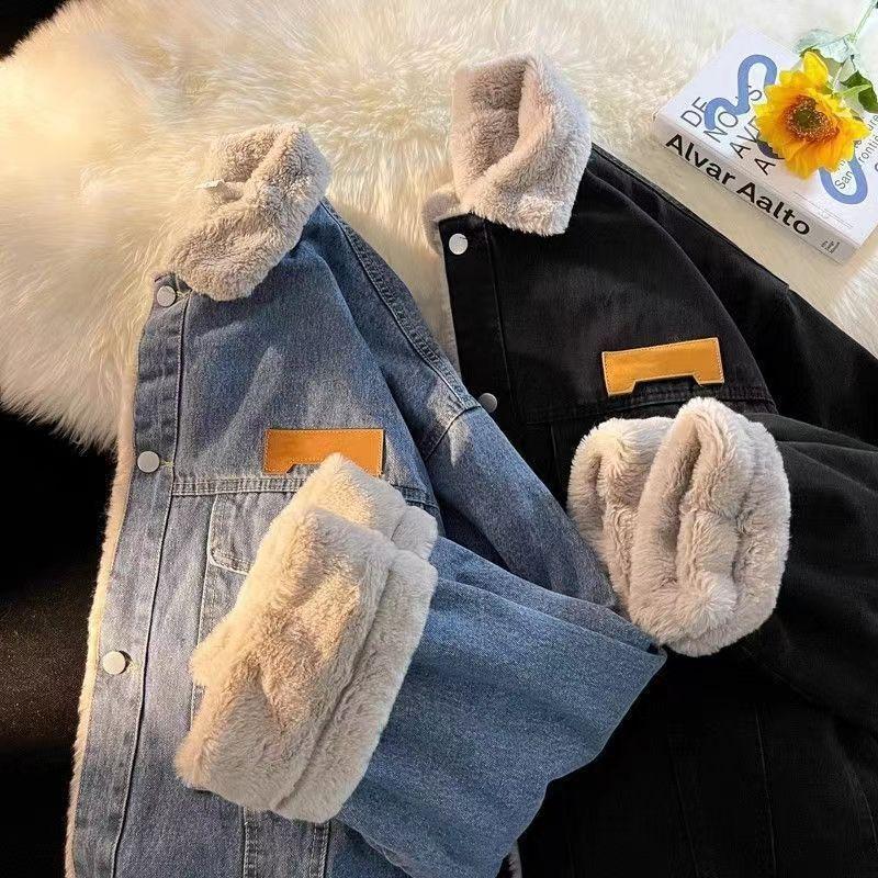 Áo Khoác Denim Len Cừu, Dành Cho Cặp Đôi, Hàng Mới Về Mùa Đông 2023, Lót Lông Cừu, Dày Dặn Và Rộng Rãi, Phong Cách Cổ Điển Dễ Phối Đồ, Áo Khoác Độn Bông, Thích Hợp Cho Phong 3