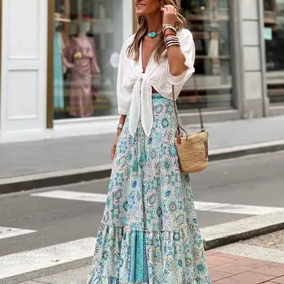 Boho Skirt Long Summer Skirts With Slits CAFETU Women's Bohemian