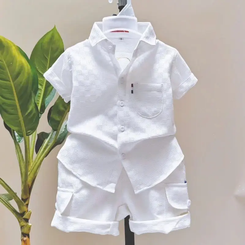Bộ Quần Áo Sơ Mi Chất Liệu Kim Cương 4 Màu Cho Bé Trai 12-52kg có thể giặt máy Jean Có Cổ 0