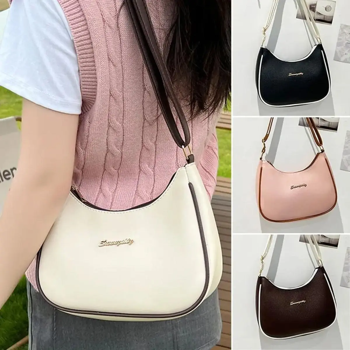 Contrast Color Armpit Bag 2024 Bag Women'S High-End Crossbody Bag Women'S Kan Style Shoulder Bag Simple High-End Handbag