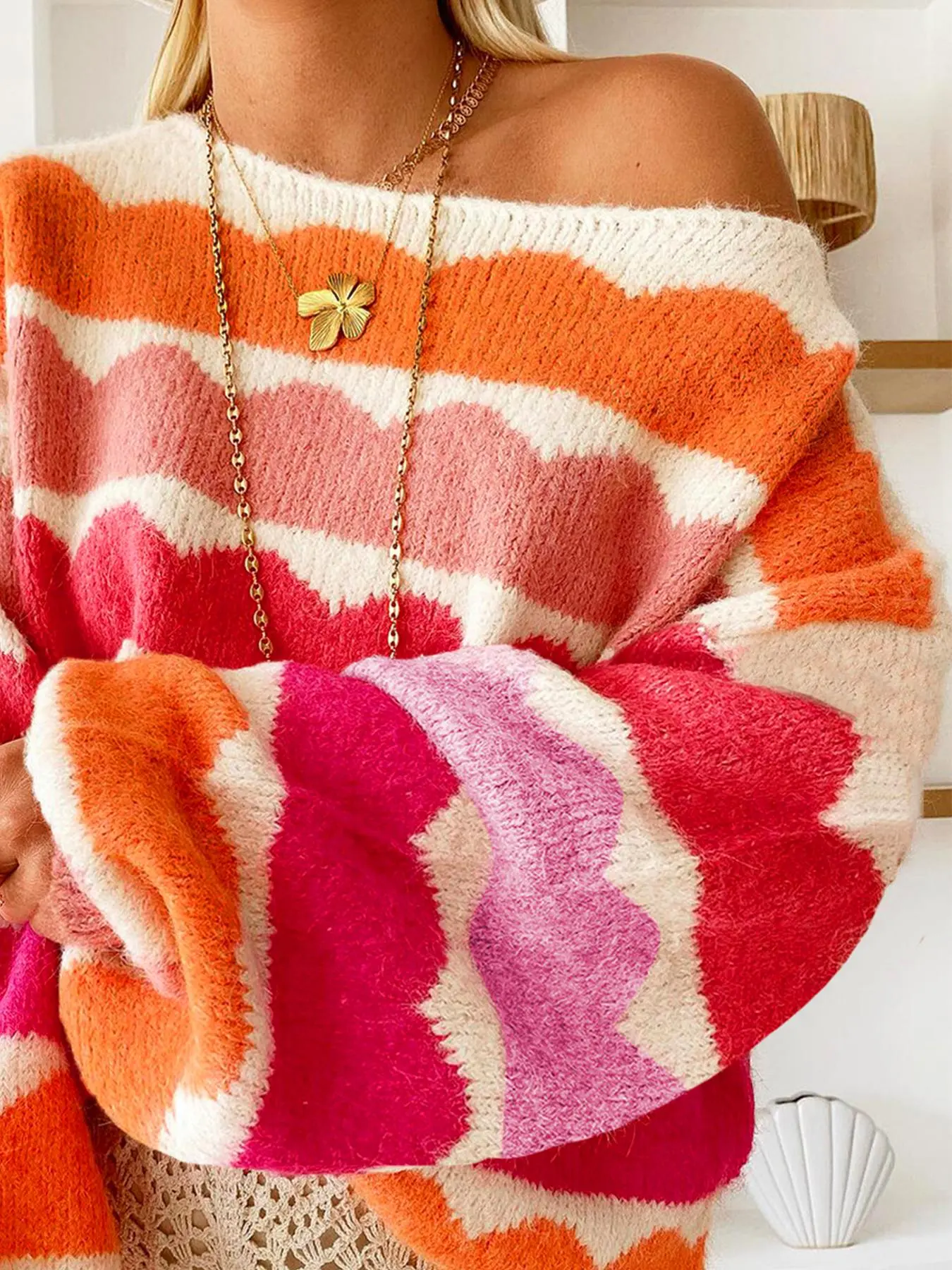 Women's Colorblock Drop Shoulder Sweater, Casual Long Sleeve Boat Neck Jumper for Fall & Winter, Fashion Ladies' Knitwear for Daily Wear, Jumpers for Women
