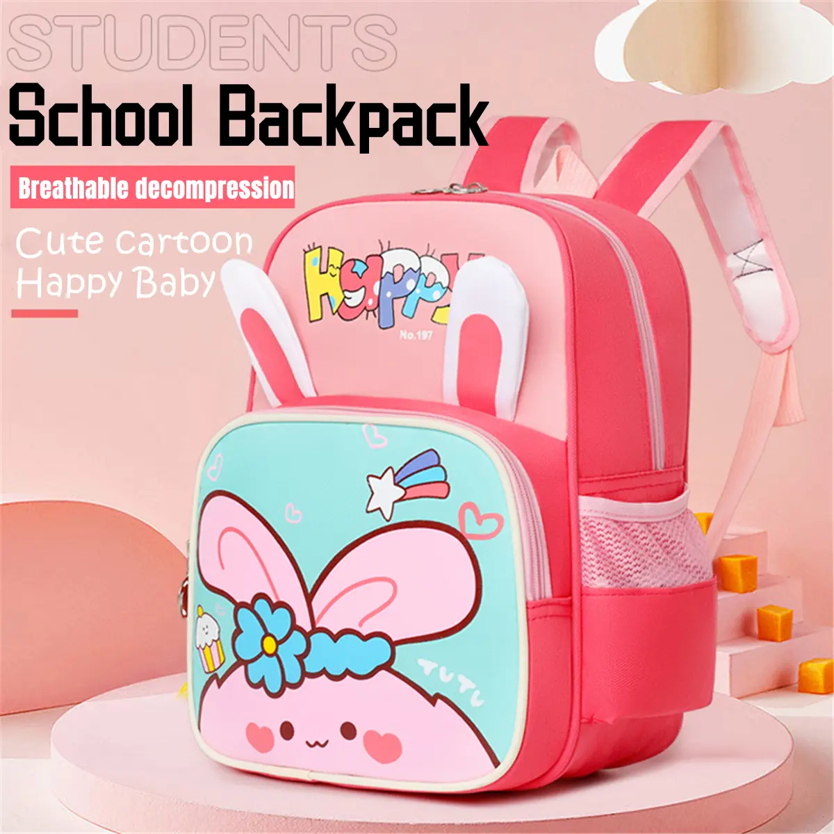 Kids Cartoon Cute Rabbit School Bag Boys and Girls Kindergarten