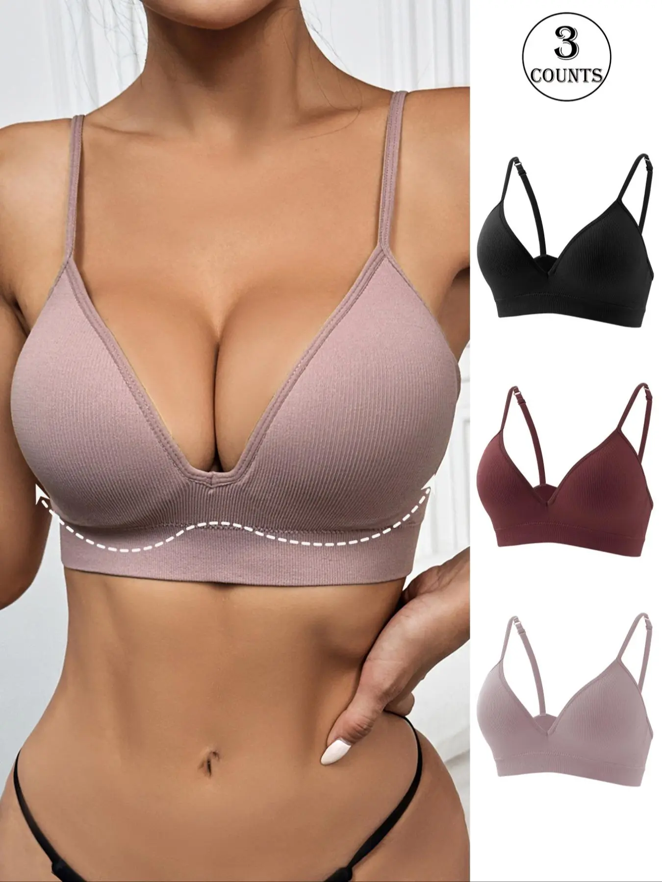 Women's Solid Wireless Bra, Adjustable Strap Seamless Push Up Bra, Soft Comfortable Breathable Lingerie for Daily Wear