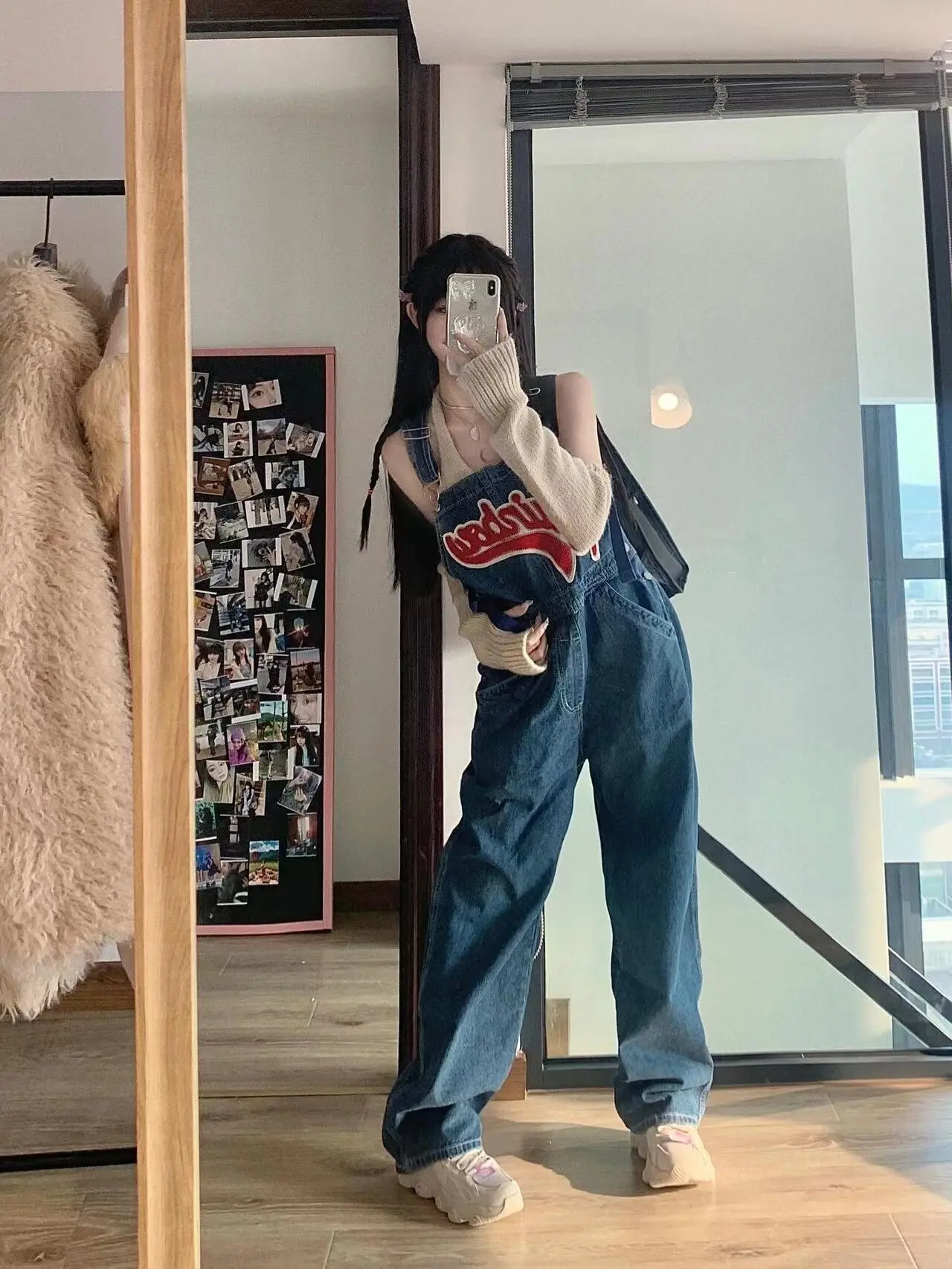[Hàng chuẩn loại 1 - Ảnh thật - Sẵn từ S-XXL] Quần yếm jeans ống suông rộng phủ giày xanh đậm thêu Rainbow siêu phẩm cao cấp
