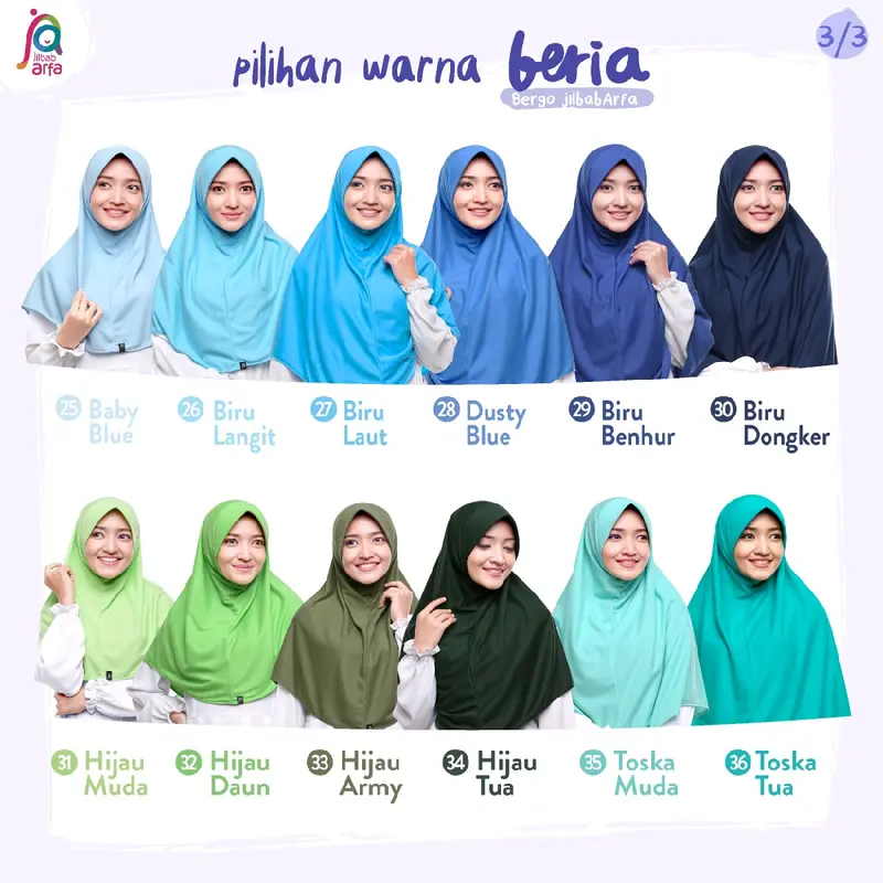 Beria Jilbab Arfa Bahan Kaos Adem Biru Hijau Instan Muslim Panjang Kerudung 0