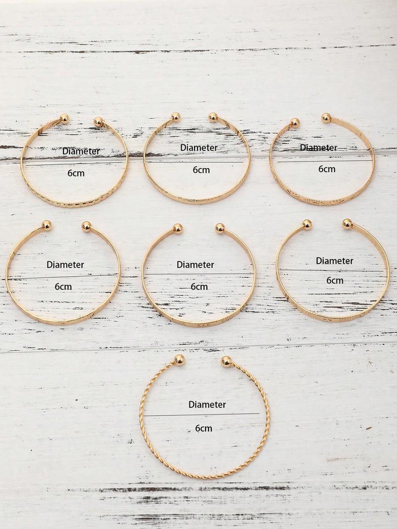 Product Introduction of 7pcs/Set European And American Style Bangle Set With Hammered, Arrow, Floral, Exaggerated Hexagram Design, Twist Open Bracelets Jewelry Gifts 11